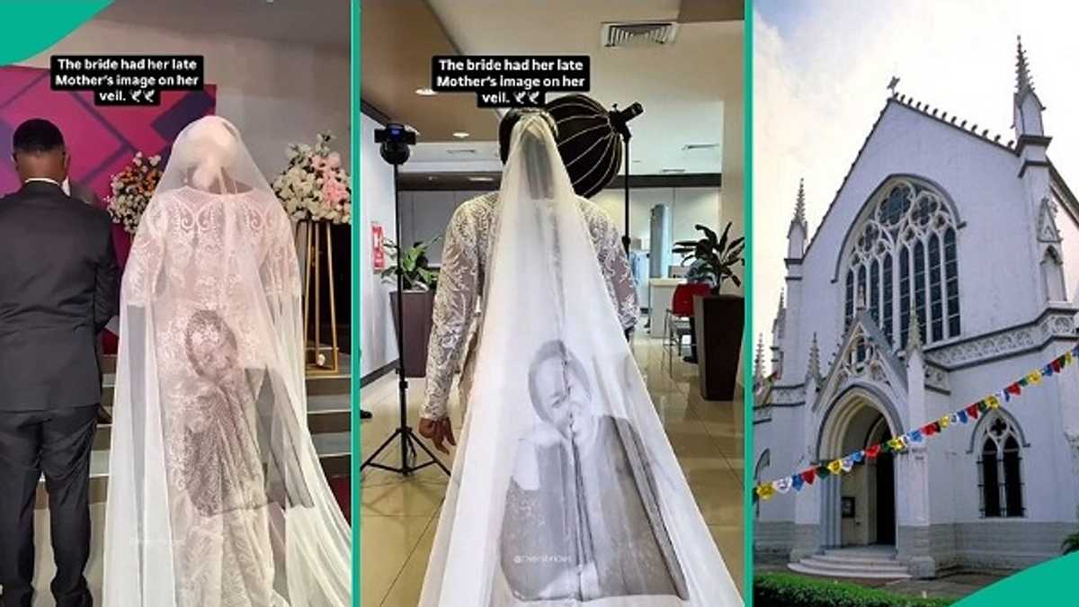 Bride Walks Down Aisle With Late Mother's Photo Engraved on Her Wedding Veil, Video Stirs Emotions